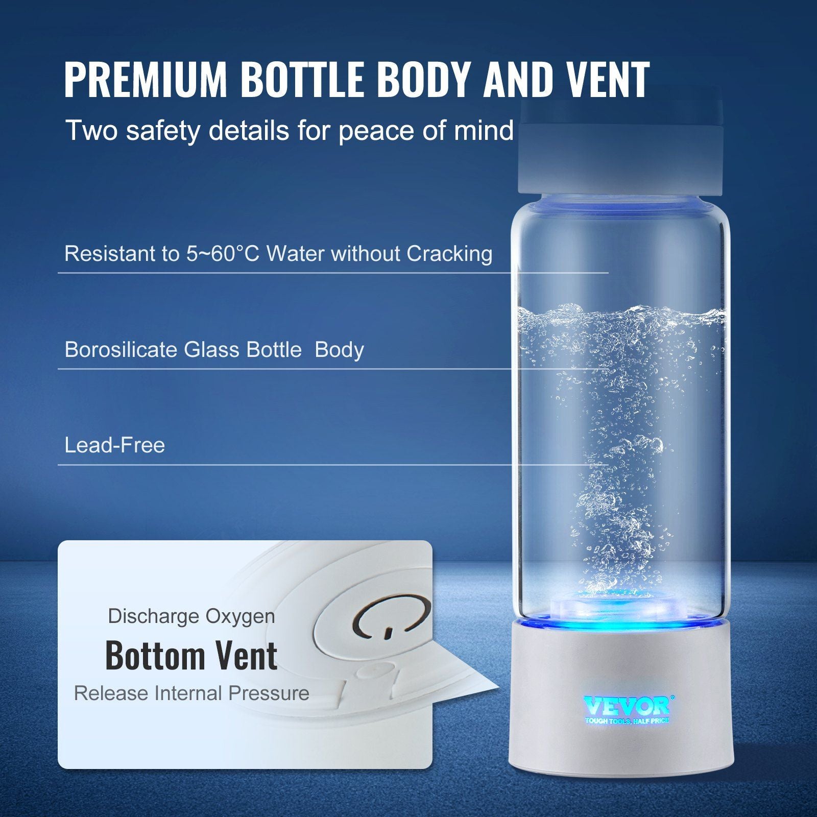VEVOR Hydrogen Water Bottle Generator, 380 ml / 13.4 oz Capacity Portable Hydrogen Water Maker, SPE Technology Hydrogen Rich Water Ionizer Machine with Nasal Inhalation Tube and Self-Cleaning - JM Variety Store